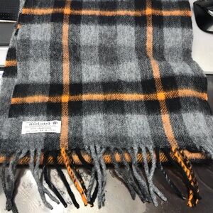 John Hanly Lambswool Woven Ireland Gray plaid Scarf 56x12